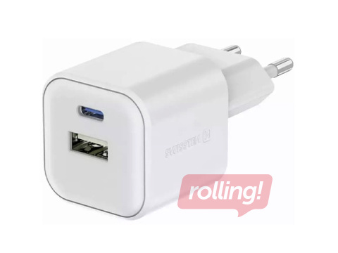 Lādētājs Swissten GaN USB + Type C, 35W, balts
