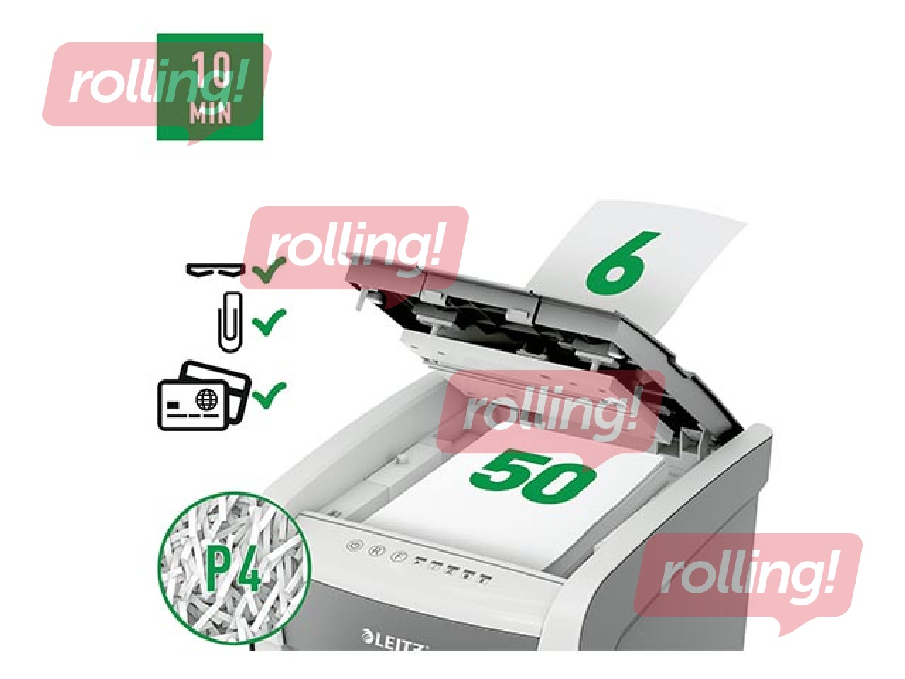 Dokumentu smalcinātājs Leitz IQ Autofeed Small Office 50x Automatic, P4 + DĀVANA! Pērc papīr