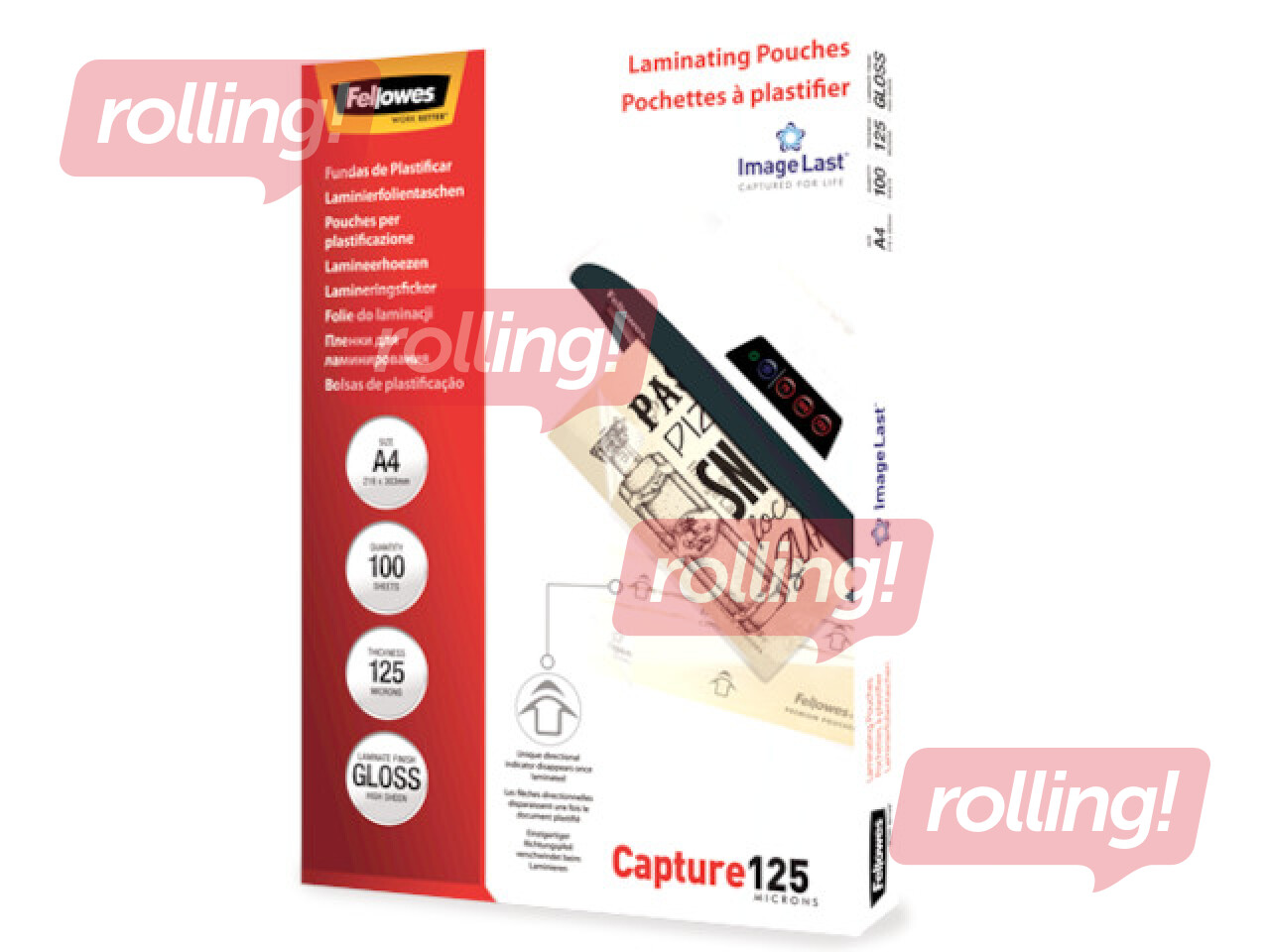 Laminēšanas plēves Fellowes, A4, 125 mic., 100 gab.