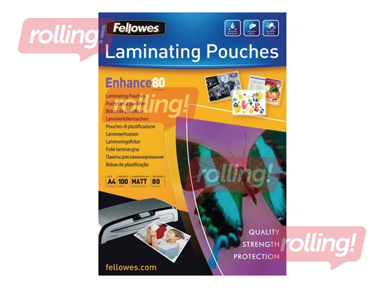 Laminēšanas plēves Fellowes, matēta, A4, 80 mic., 100 gab.