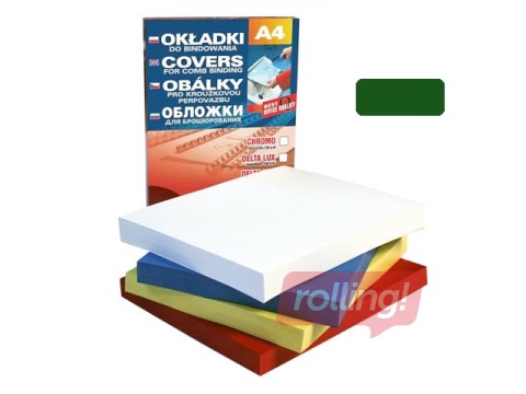 Iesiešanas aizmugures vāks Delta, A4, 250 g/m2, 100 gab., zaļš