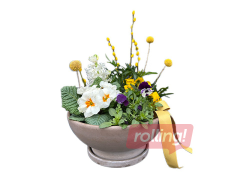 Pavasara kompozīcija māla traukā