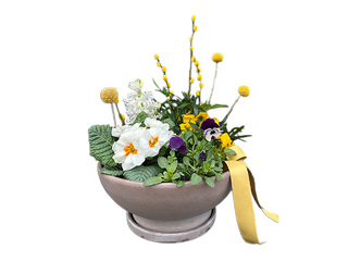 Pavasara kompozīcija māla traukā