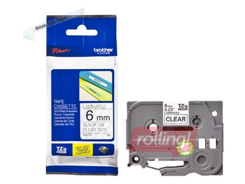 Lente Brother TZe-111, melns uz caurspīdīga, 6mm x 8 m, laminēta