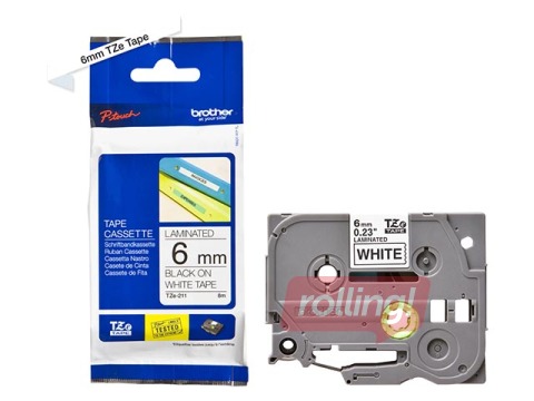 Lente Brother TZe-211, Melns uz balta, 6mm, 8 m, laminēta