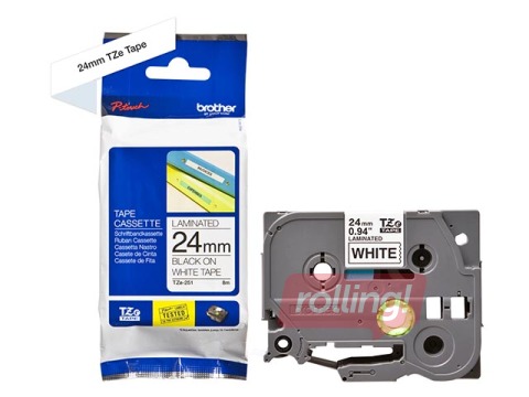 Lente Brother TZe-251, Melns uz balta, 24mm, 8 m, laminēta