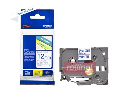 Lente Brother TZe-233, Zils uz balta, 12mm, 8 m, laminēta
