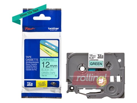 Lente Brother TZe-731, Melns uz zaļa, 12mm, 8 m, laminēta