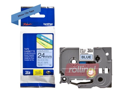 Lente Brother TZe-551, Melns uz zila, 24mm, 8 m, laminēta