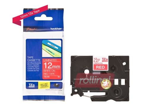 Lente Brother TZe-435, Balts uz sarkana, 12mm, 8 m, laminēta
