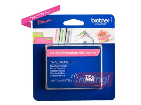 Dekoratīva uzlīmju lente Brother TZe-MQP35, balts uz rozā, 12mm x 5metri