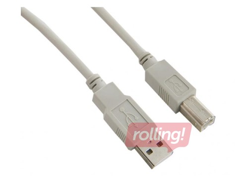 USB 2.0 kabelis A/M-B/M tips, 1.8m, pelēks/balts
