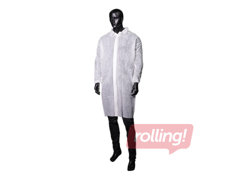 Vienreizlietojamais halāts ar spiedpogām Med-Comfort, medicīnaiskais, balts, L izmērs