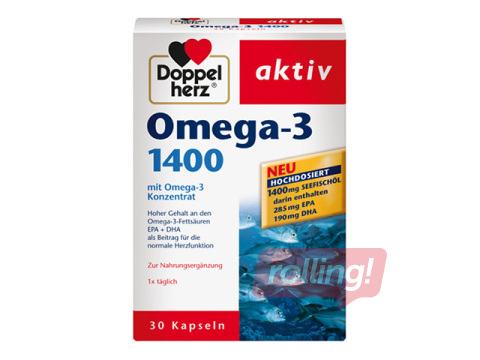 Uztura bagātinātājs Doppelherz, Omega-3, Laša eļļa, 1400mg, 30 kapsulas