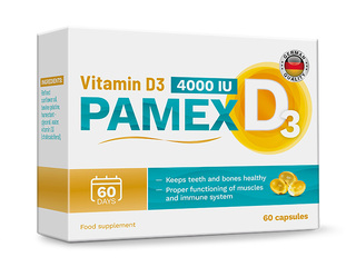 Uztura bagātinātājs Pamex, D3 vitamīns, 4000IU, 60 kapsulas