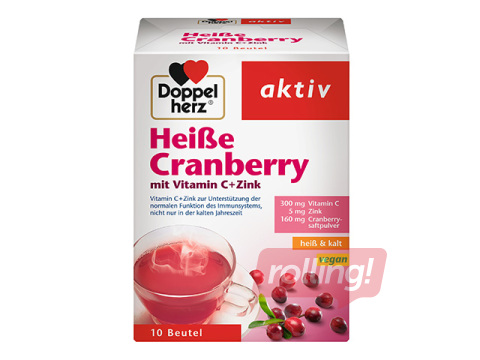 Uztura bagātinātājs Doppelherz, karstais dzērveņu dzēriens ar C vitamīnu un cinku, 10paciņas