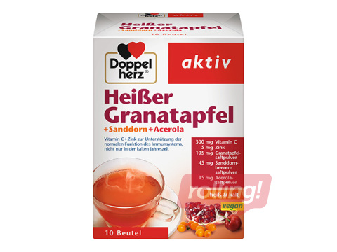 Uztura bagātinātājs Doppelherz, karstais granātābolu dzēriens ar C vitamīnu un cinku, 10paciņas