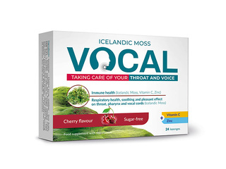 Uztura bagātinātājs Vocal, sūkājamās pastilas ar ķiršu garšu, 24 pastilas