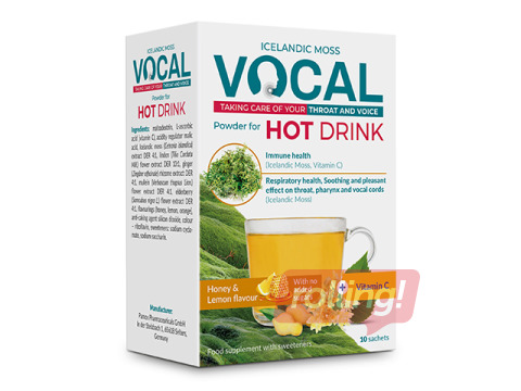 Uztura bagātinātājs Vocal, karstais dzēriens ar citronu garšu, 10 paciņas