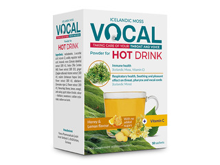 Uztura bagātinātājs Vocal, karstais dzēriens ar citronu garšu, 10 paciņas