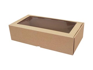 Iesaiņošanas kaste ar logu, 320x165x83 mm, ar atlokāmu vāku un logu, brūna