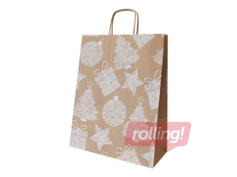 Papīra maisiņš ar vītiem rokturiem Zsv. 250x110x320mm, brūns