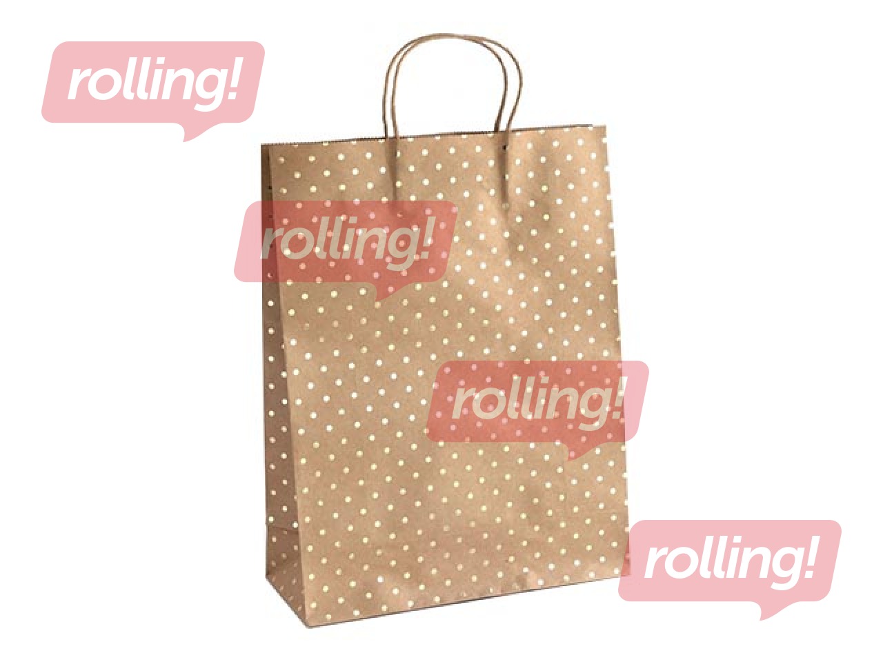 Papīra maisiņš ar rokturiem, 390x120x300mm, brūns ar zelta punktiņiem, 5 gab