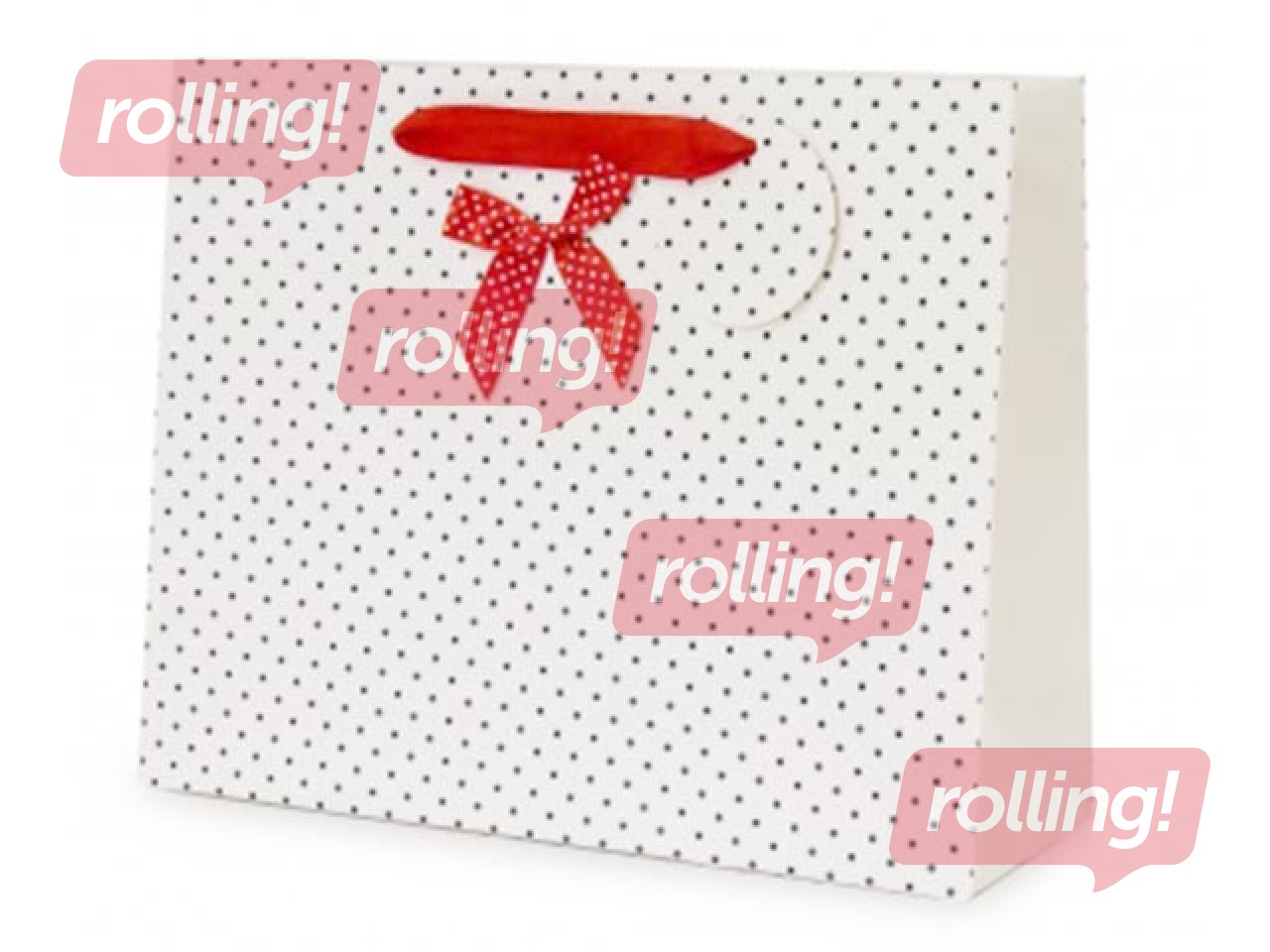 Dāvanu maisiņš ar auduma rokturi, 260x320x10mm, balts ar punktiņiem