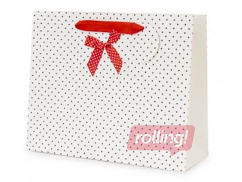 Dāvanu maisiņš ar auduma rokturi, 260x320x10mm, balts ar punktiņiem