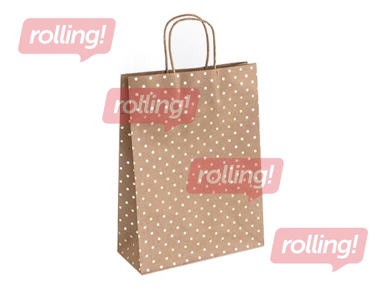 Papīra maisiņš ar rokturiem, 200x100x250mm, brūns ar zelta punktiņiem, 5 gab