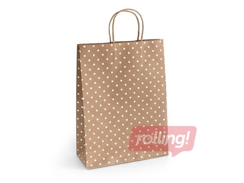 Papīra maisiņš ar rokturiem, 240x100x330mm, brūns ar sudraba punktiņiem, 5 gab.