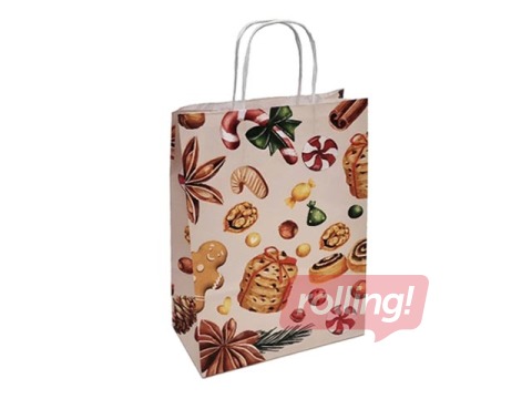 Ziemassvētku dāvanu maisiņš ar rokturiem, kraftpapīra, brūns, 220x100x310mm