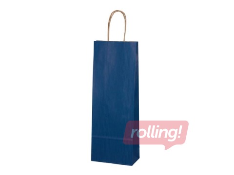 Papīra maisiņš pudelēm, zils, 140x80x390mm