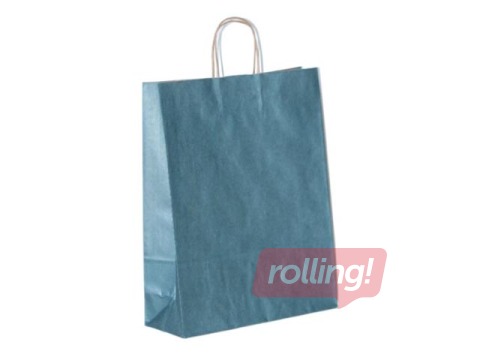 Papīra maisiņš ar rokturiem, zils ar spīdumu, 220x100x310mm