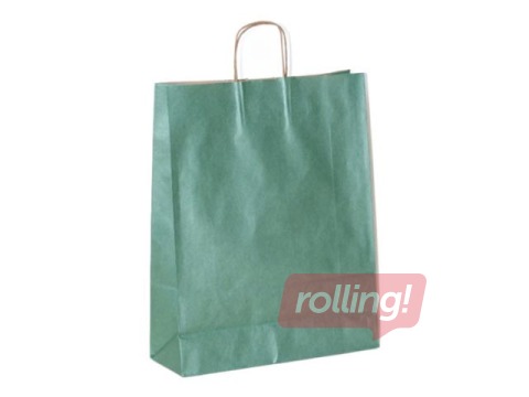 Papīra maisiņš ar rokturiem, zaļš ar spīdumu, 180x80x220mm