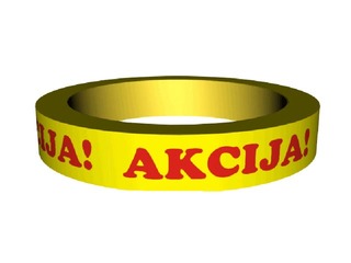 Līmlente dzeltena ar sarkanu uzrakstu 