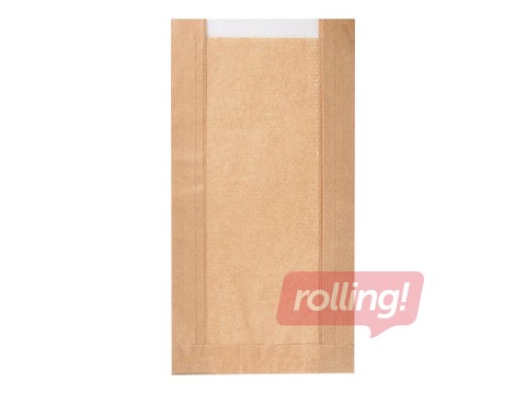 Papīra maisiņi ar lodziņu, brūni, 150x60x290mm, 100 gab.