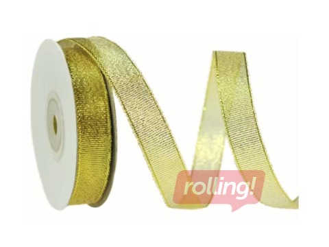 Dekoratīva lente 12 mm/ 18 m, brokāta, zelta