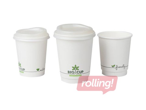 Glāzes karstajiem dzērieniem BIOCUP ar dubulto sienu ø90mm, 350 ml, 25 gab., kompostējamas, kartona