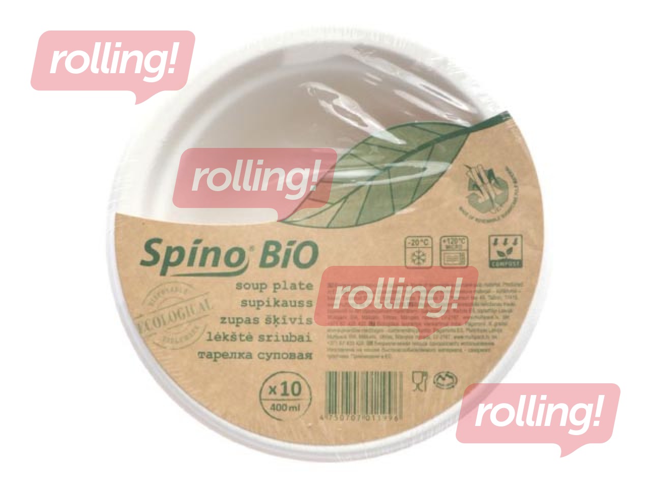 Bļodas zupai SPINO, cukuršķiedras, baltas, 400ml, 10 gab.