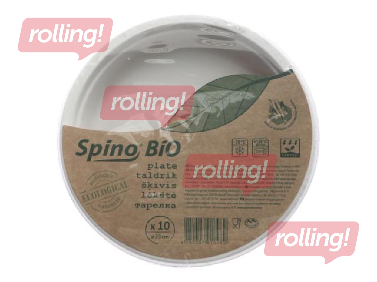 Cukuršķiedras šķīvji SPINO, 23 cm, 10 gab., balti