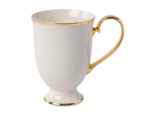Porcelāna krūze uz kājas, PRIMA GOLD, balta ar zelta maliņu, 280ml