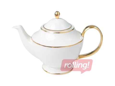Porcelāna tējkanna, PRIMA GOLD, balta ar zelta maliņu, 1l