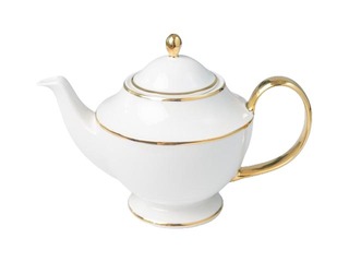 Porcelāna tējkanna, PRIMA GOLD, balta ar zelta maliņu, 1l