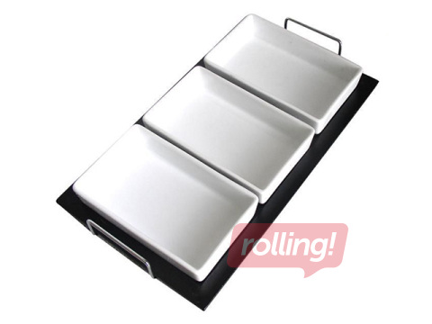 Servēšanas trauks, 3 daļas, koka paplāte, 32x18x4cm