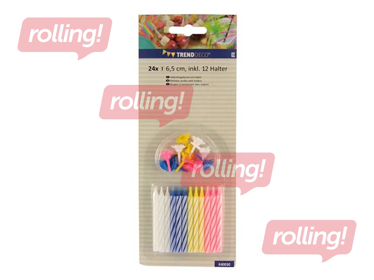 Sveces dzimšanas dienas, dažādas krāsas, svītrainas, 24 gab.