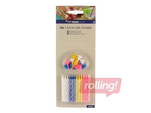 Sveces dzimšanas dienas, dažādas krāsas, svītrainas, 24 gab.