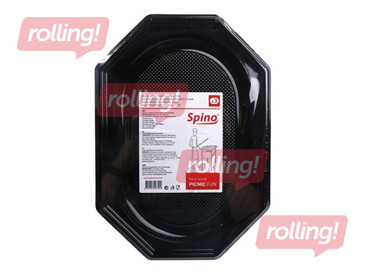 Paplātes SPINO, 35x25 cm, plastmasas, melnas, 3 gab.