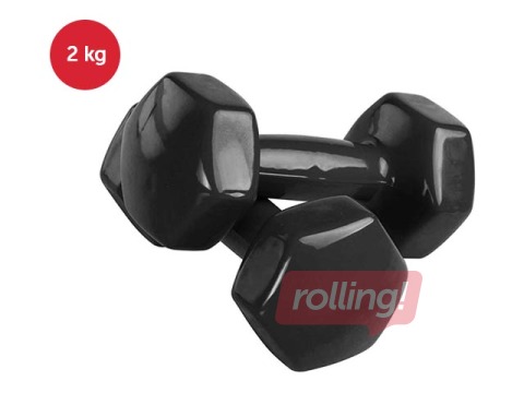 Aerobikas hantele ar vinila pārklājumu, 2kg, melna