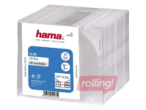 Hama CD/DVD vāciņi, plāni 5.2mm, 25 gab. iepak., caurspīdīgi